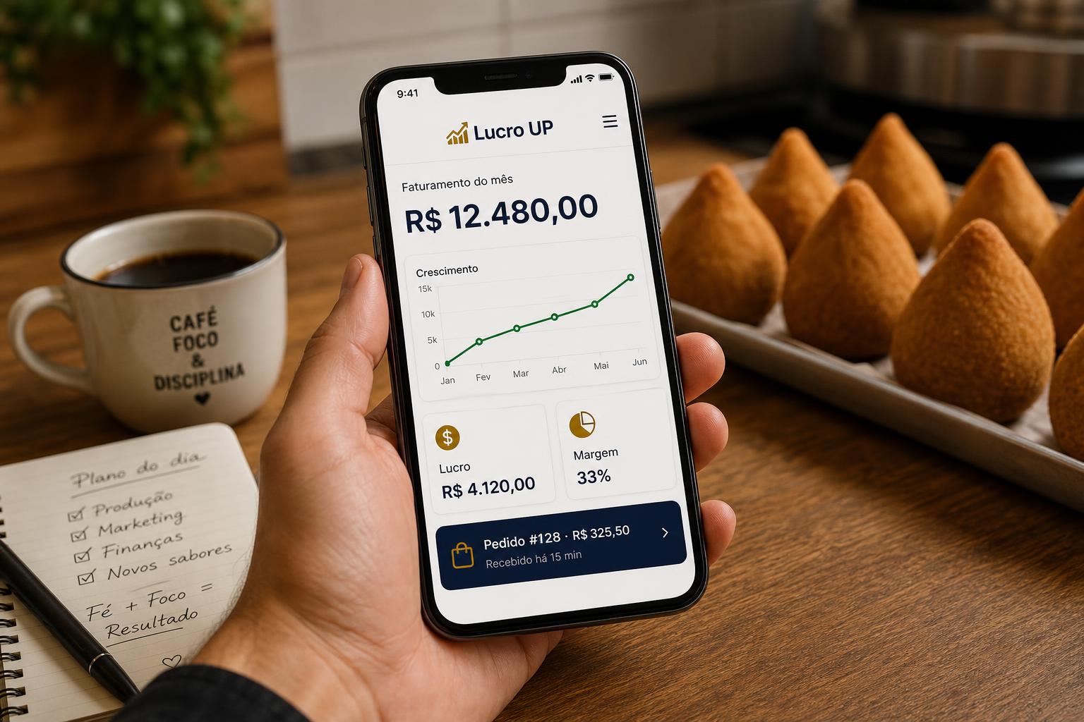 Resumo de vendas e lucro do negócio em reais no celular